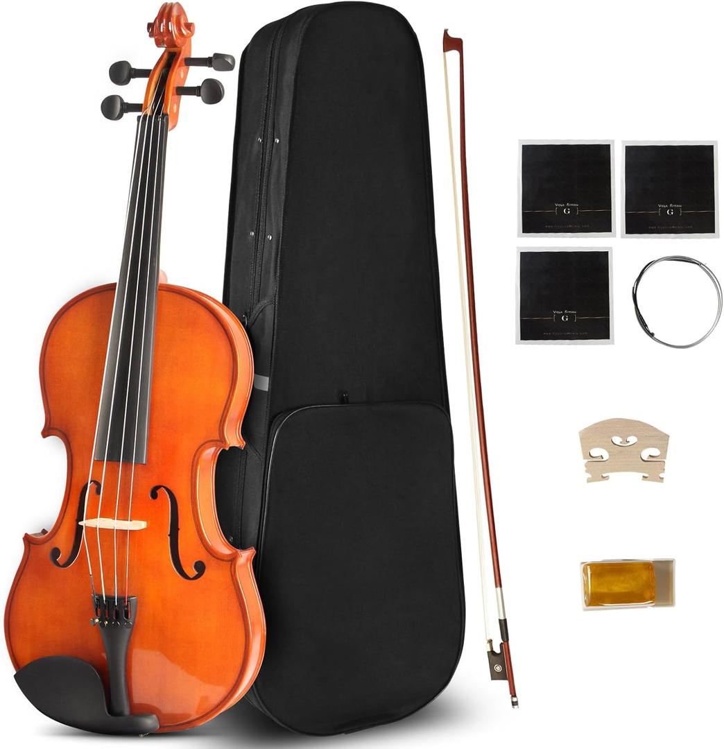 16 Inch MA250 Acoustic Viola, Varnish Solid Wood Viola with Case, Bow, Rosin, Musical Instrument Viola Set for Adults, Beginners Students