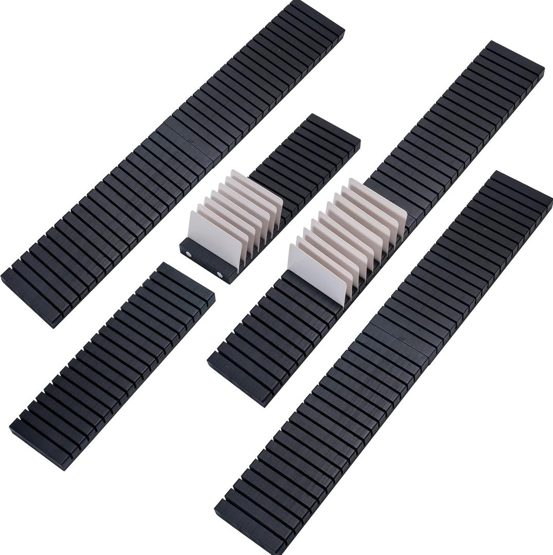 WILLOWDALE 8Pcs 12" Wood Name Badge Holder Organizer, Black Counter Card Holder Stand for Name Tag ID Badge Plastic Card Holders, Detachable Business Card Holder Display Tray for Desk Office Reception