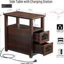 HDDDZSW Farmhouse XXL End Table with Charging Station, Narrow Side Table with USB Ports and Outlets, Nightstand with 2 Drawers Storage, Bedside Tables for Living Room, Bedroom, Rustic Cherry, 24.8 X 23.6 X 13.78 Inches