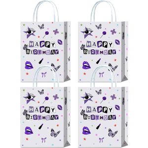 Brattol 16 Pieces Purple Happy Birthday Goodie Bags for Pop Music Birthday Gift Snacks Treat Candy Favors Bags for Vocalist Music Tour Concert Party Fans Gathering Theme Birthday Party Decorations