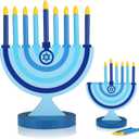 Hanukkah Menorah for Kids Wooden Chanukah Candle Holders with Removable Candles Traditional Candles Menorah 9 Candles Hanukkah Candle Holder for Kids Jewish Gifts Decorations Party Favors (Blue)