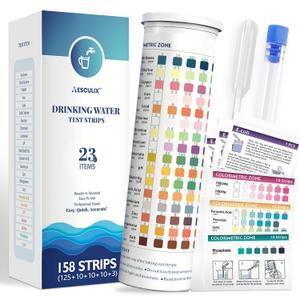 23 in 1 Drinking Water Testing Kit with Bacteria Test, 158 Strips Water Test Kit for Tap & Well Water, Tests Hardness, Chlorine, Copper, Iron, Lead, pH, Alkalinity and More