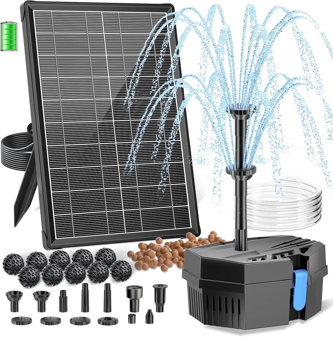 Biling Solar Pond Filter for Small Pond, 8W Solar Water Fountain with 3600mAh Battery, Clean Water Creat Water Features for Outdoor Pond Water Feature, Work Stable in Daytime