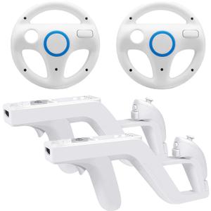 Arrocent Steering Wheel and Zapper Set Compatible with Wii Wii U Remote (Pack of 2, White)