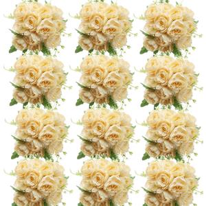 12 Bundles Fake Artificial Peonies Silk Flowers Fake Peony Bouquet Faux Peonies Flowers Bulk for Decoration Florals Arrangements Wedding Home Party Table (Champagne)
