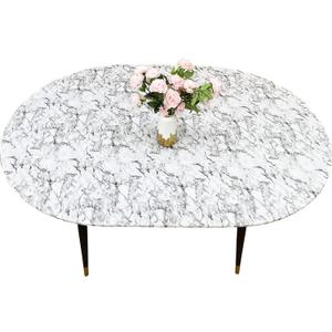 LIBERECOO Oval Tablecloth Vinyl Fitted Elastic Edge with Flannel Backing - Fits 48 x 68 Inch Oval Table - White Marble Pattern - Waterproof Wipeable Table Cover