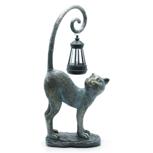 IVCOOLE Resin Cat Statue SSF20 with Solar Lantern, Eye-catching Garden Sculpture Decor，15.3" Height Outdoor Figurine for Garden Yard Patio Decorations，Birthday Gifts