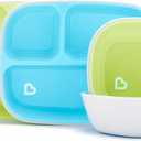 Munchkin Splash 4 Piece Toddler Divided Plate and Bowl Dining Set, Blue/Green
