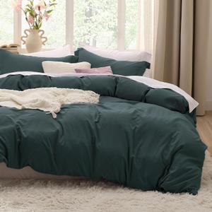 Bedsure Forest Green Oversized King Duvet Cover - 3 Pieces Prewashed Cotton-Like Polyester Extra Soft Bedding Set, Includes 1 Duvet Cover 120''x98'' with Zipper Closure & 2 Pillow Shams, No Comforter