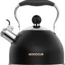 Tea Kettle, 2 Quart Stainless Steel Whistling Tea Kettle, Stovetop Whistling Teakettle Tea Pots for Stove Top with Ergonomic Folding Handle, Small Teapot, Water boiler for Tea, Coffee (Black)