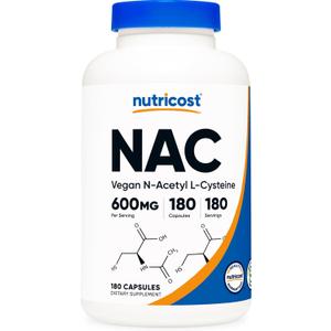 Nutricost N-Acetyl L-Cysteine (NAC) 600mg, 180 Capsules - Non-GMO, Gluten Free