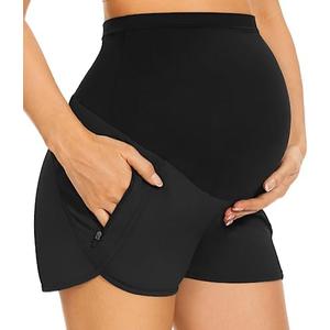 PACBREEZE Women's Maternity Shorts Over Belly Quick Dry Workout Athletic Running Shorts with Zipper Pockets XL PACBREEZE Women's Maternity Shorts Over Belly Quick Dry Workout Athletic Running Shorts with Zipper Pockets XL
