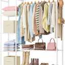 Wardrobe Closet,Portable Clothes Rack with 4 Tiers Shelves,Freestanding Closet Organizers and Storage System with Hanging Rods,Steel Clothing Rack Suitable for Cloakrooms,Bedrooms,Entrances,etc.White