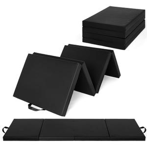 GarveeLife 6Ft Folding Gymnastics Mat, 2 inches Thick 4-Fold Portable Home Gym Floor Pad for Yoga, Pilates, Aerobics & Martial Arts Training (Black)