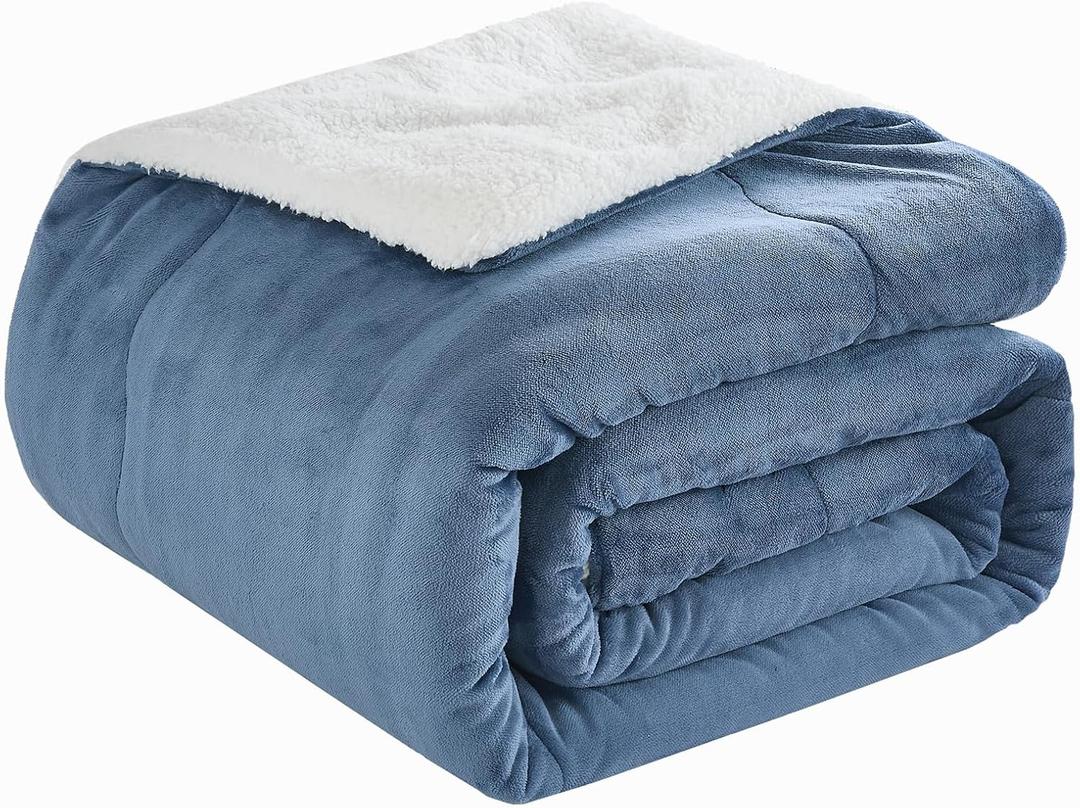 CHOSHOME Sherpa Fleece Blanket- Thick Warm Blanket for Winter, Soft Fuzzy Plush Blanket for Bed, Couch, Travel (Navy Blue, King 90" x 108")