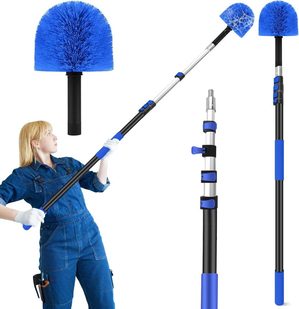 26FT Cobweb Duster with Extension Pole,Spider Web Cleaner with 4-Stage 5-20FT Aluminum Pole, Spider Web Brush for Outdoor and Indoor Cleaning