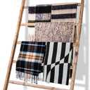 RANXFLOAT 6-Tier Blanket Ladder Wooden, Blanket Quilt Towel Holder Rack Decorative Ladder, Rustic Farmhouse Ladder Shelf for The Living Room Bedroom Home Decor Carbonized Wood 38 Inch