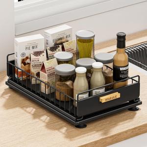 Under Sink Organizer, Single Tier Metal Pull Out Sliding Drawer Shelf for Kitchen Bathroom Cabinet Storage, Sturdy Rack  Black