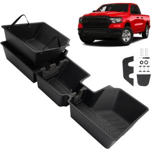 Mixsuper Liner Under Seat Storage for 2019-2024 2025 Dodge Ram 1500 Crew Cab Custom Heavy Duty ABS 4PCS Kit UnderSeat Storage with Inner Bin Ram1500 Truck Tool Box Accessories Black