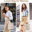 Lunch Bag for Women, Soft Linen Lunch Bag with Adjustable Shoulder Strap, Insulated Womens Lunch Bag for Work, Machine Washable Lunch Box with Removable Liner (Natural Color)