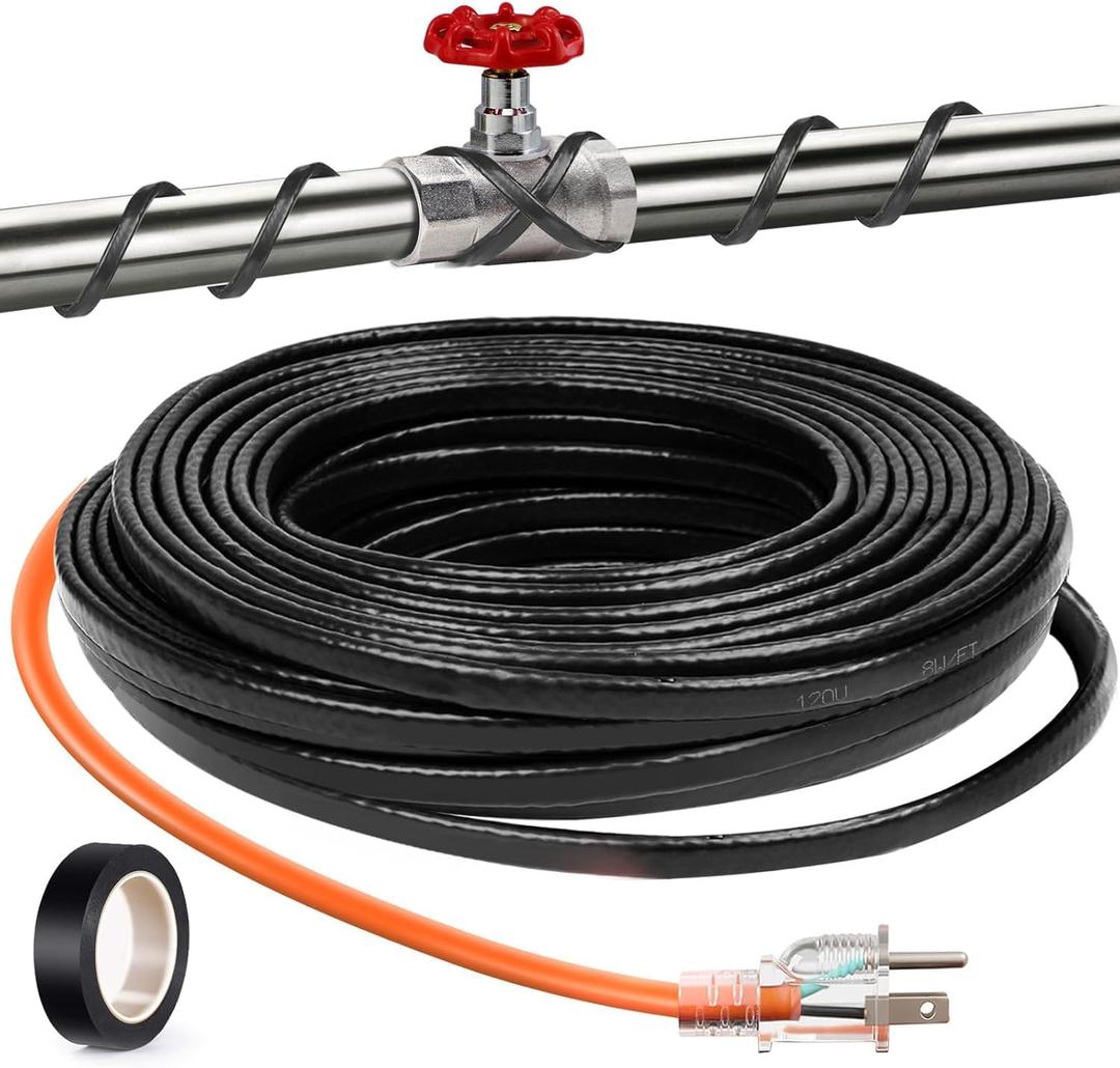 Pipe Heating Cable 6FT (3FT-200FT) for Metal & Plastic Water Pipes - Freeze Protection up to -40F, 5W/FT 120V Heat Tape to Keep Water Flowing