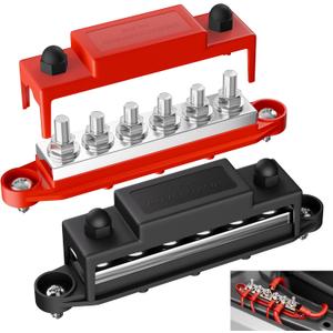 Joinfworld Bus Bar 400A 12V Power Distribution Block 6 x 5/16"(M8) Studs 48V Marine Bus Bar 12 Volt Battery Busbar Copper Terminal Block for Automotive, Car, Boat, Solar Wiring - Negative&Positive