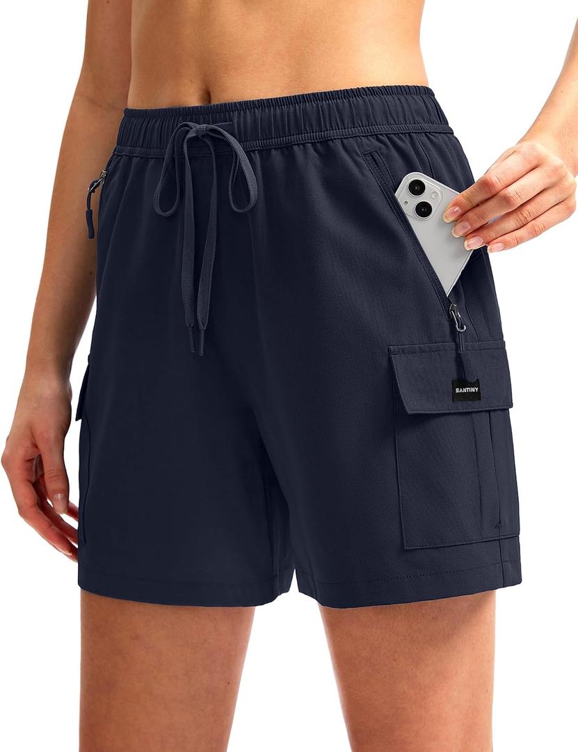 SANTINY Women's Hiking Cargo Shorts Quick Dry Lightweight Summer Shorts for Women Travel Athletic Golf with Pockets(Navy_M)