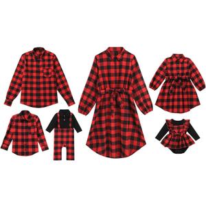 Mommy and Me Christmas Dresses Long Sleeve Green Red Black Buffalo Plaid Family Matching Outfits for Photoshoot Fall Winter Xmas Gingham Mom Daughter Daddy Son Matching Outfits Red Plaid Women L