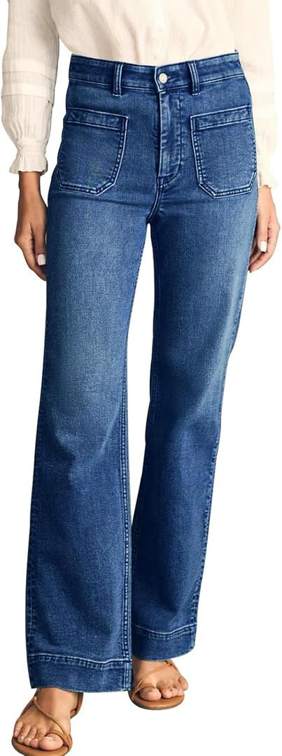 KUNMI Women's Wide Leg Jeans High Waisted Straight Leg Stretchy Denim Pants with Pockets 16