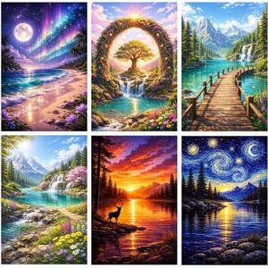 Yikenjoy 6 Pack Diamond Painting Kits for Adults, 5D Diamond Art Kits for Adults Beginners, Full Drill Landscape Diamond Painting Kits, DIY Diamond Art Kit Set for Home Wall Decor Gift (12x16in)