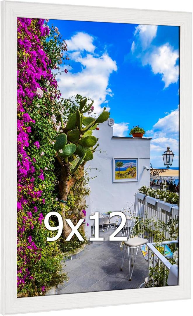 9x12 Wood Frame White, Modern Natural Woodgrain 12x9in Picture Frame, Rustic Wooden 9 x 12 inch Gallery Wall Photo Poster Frame with HD Plexiglass, Horizontal Vertical Wall Mounting Display 1pcs