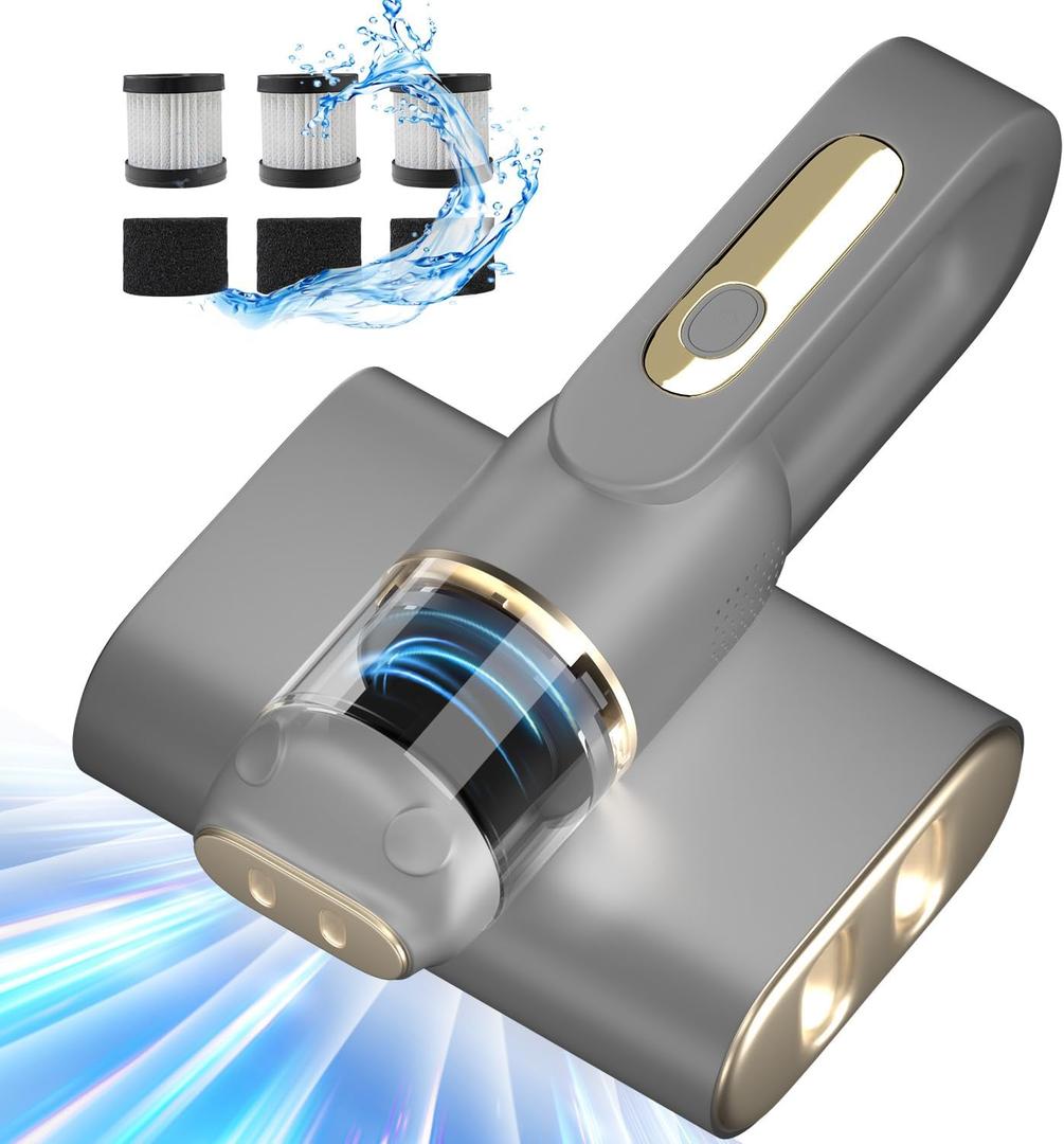 Mattress Vacuum Cleaner Bed Vacuum Cleaner with UV-C Light 14Kpa Handheld Vacuum, 6-Speed Adjustment for Bed Sofa Pillows Cribs Couch, Cordless Bed Cleaner, Gray