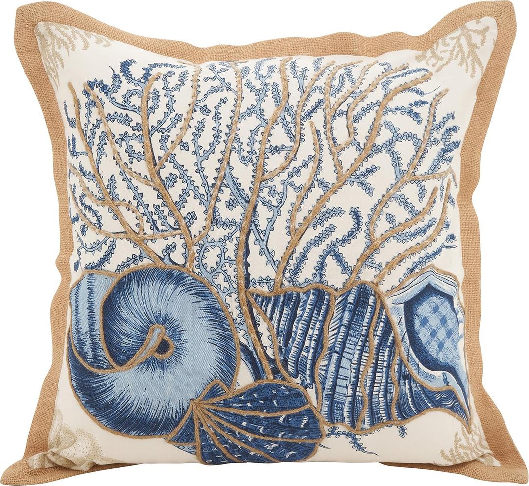 SARO LIFESTYLE Neptunian Collection Cotton Throw Pillow, 20", Seashells (5436)