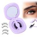 Magneitc Eyelashes with Applicator Wispy False Eyelashes No Glue Needed Natural Look Cat Eye Magnetic Lashes Easy to Use Reusable Fluffy Magnetic Eyelashes without Eyeliner 1 Pair Pack