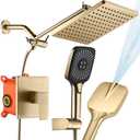 SUNZOE Shower Faucet Set Brushed Gold Rough-in Anti-Scald Pressure Balanced Valve Body Modern Luxury Wall Mounted 10 Inch Rain Mixer Shower System (Brushed Gold)
