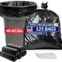Reli. 40 to 45 Gallon Garbage Bags Heavy Duty | 125 Count with Ties | Super Sizeable, Black, Serious Garbage Cleanup