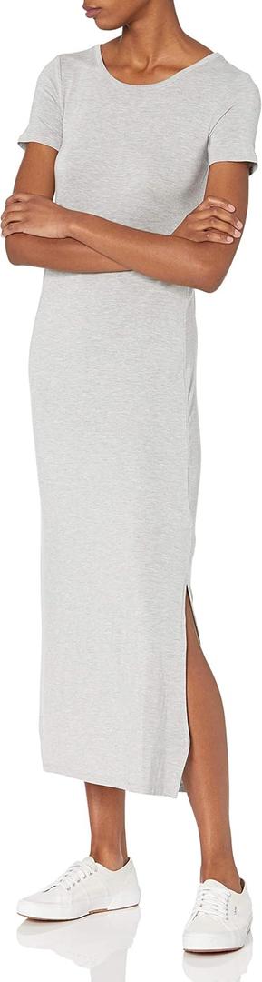 Amazon Essentials Women's Jersey Standard-Fit Short-Sleeve Crewneck Side Slit Maxi Dress (Previously Daily Ritual) (Large, Grey Heather)