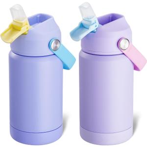Kerilyn 12oz Water Bottle 2 Pack, Stainless Steel Insulated Water Bottle Bulk with Straws Leak-Proof,BPA Free, 2 Piece Set Lilac Duet