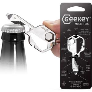 Geekey Keychain Multitool  EDC Tool with 16+ Functions | Small Bottle Opener keychain with Screwdriver, Wrench, and Box Cutter for Travel, Outdoor, and Everyday Use  TSA Safe