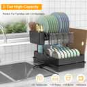 Expandable Dish Drying Rack, Rust-Proof Metal Dish Racks for Kitchen Counter with 360° Swivel Drain Spout, Space-Saving Dish Drainer with Utensil Holder for Small Apartment & Home Organization, Black