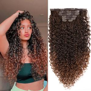 Clip In Curly Hair Extensions - 140G 7Pcs Synthetic Ombre Honey Blonde hair Extensions Jerry Curly Hair Extensions for Black Women clip in extensions Hairpieces (MT4/30# 24 Inch)(Pack of 7) (24 Inch, Ombre Honey Blonde)