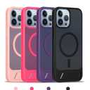 Magnetic Compatible with iPhone 12 Pro Max & iPhone 13 Pro Max Case, [Built-in Invisible Kickstand][Compatible with Mag-Safe] Slim Translucent Matte Phone Case for iPhone 12/13 Pro Max, Red