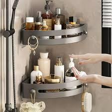 Talent Star 1/2/3 Pcs Bathroom Storage Rack Triangle Shape Suction Cup No Drilling Self-adhesive Great Load Bearing with Hooks Removable Shower Caddy Shampoo Conditioner Razors Soap Organizer Grey