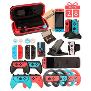 Switch Accessories - Family Bundle Accessories for Nintendo Switch, Carry Case& Screen Protector,4 Pack Joy Con Grips and Steering Wheels, Case Cover,Stand Mount,Joy Con Charger and More