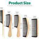5 Pcs Handmade Bamboo Anti-Static Comb Set for Women and Men - Wide Tooth, Rat Tail, and Fine Tooth Combs for Long, Short, Thick, Thin, Wavy, and Curly Hair Detangling (Natural + Black)