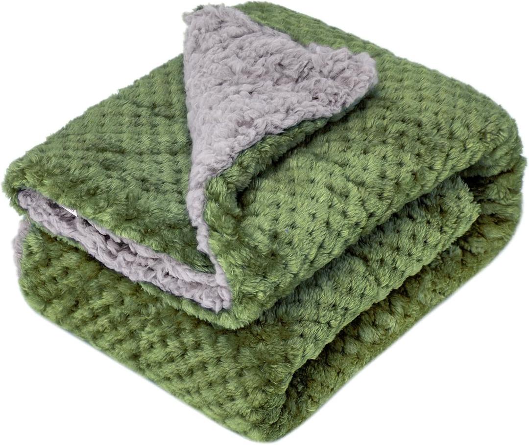 Fuzzy Sherpa Reversible Blanket for Baby, Soft Warm Cozy Coral Fleece Toddler, Infant or Newborn Reversible Blanket for Crib, Stroller, Travel, 3040, Olive Green