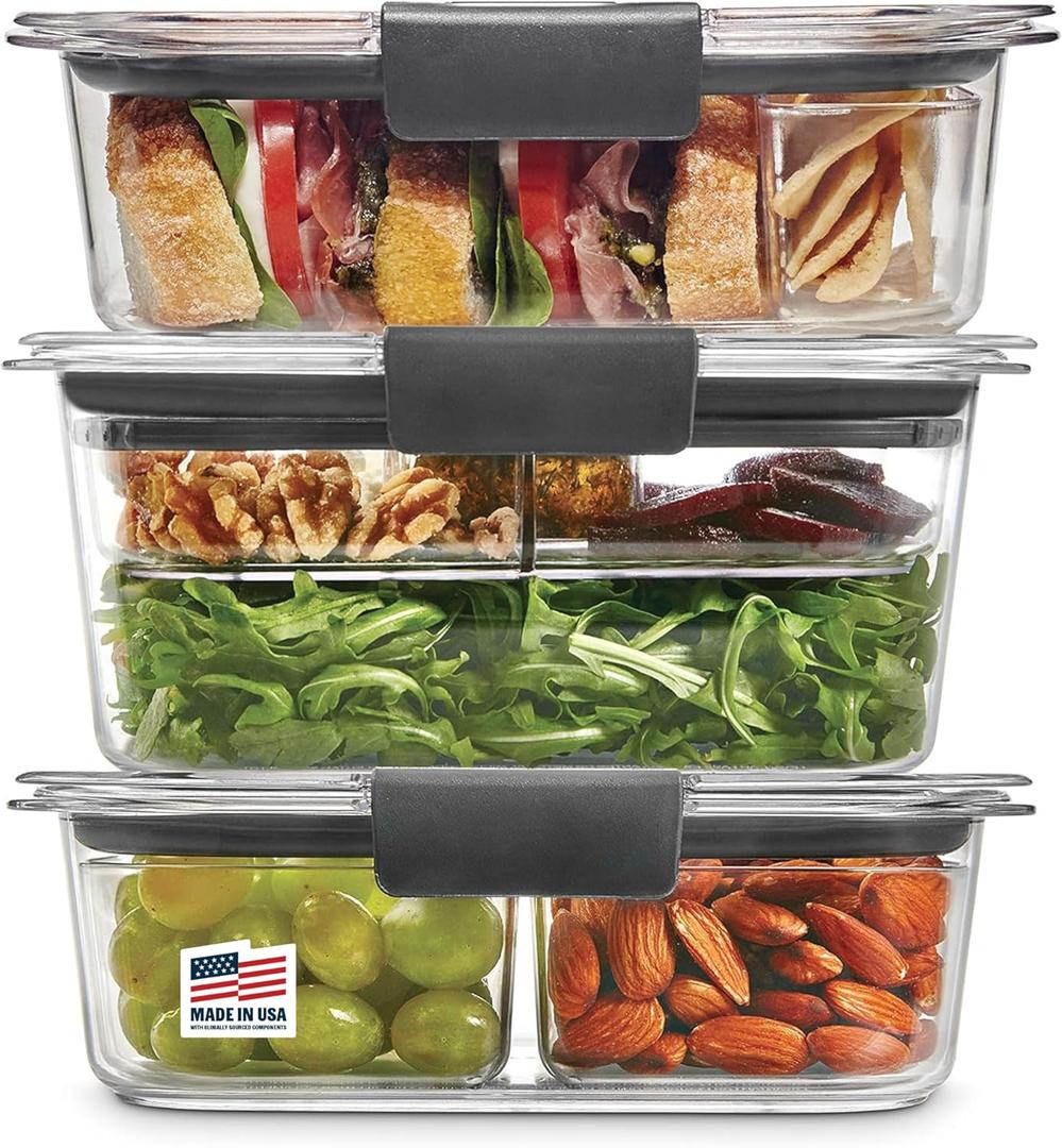 Rubbermaid Brilliance BPA-Free 3 Set Food Storage Containers with Lids, Removable Trays, Airtight, Leak-Proof, Ideal for Meal Prep, Lunch, and Leftovers (6-Piece)