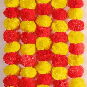 5 PC - 4.5 feet Marigold Garland Halloween Diwali Pooja Indian/American Wedding Party Mantle Decoration Faux Artificial Floral String Christmas Fall Festival Spring Bush Floral Decor - Yellow Magenta