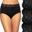 Vanity Fair Womens Flattering Lace Panties: Lightweight & Silky with Superior Stretch (7, 3 Pack - Black)