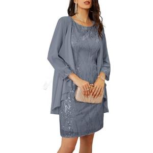 GRACE KARIN Women's Sequin Dress - Wedding Guest & Mother of The Bride Formal Dress - Two Piece Knee Length, Gray, 2XL